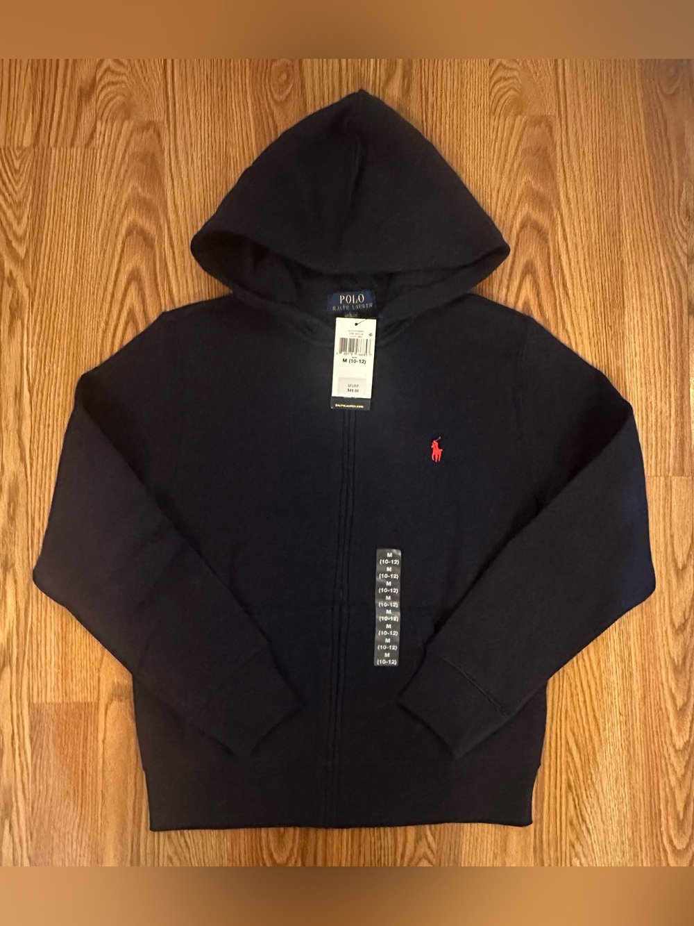 Polo Ralph Lauren Boy’s Red Logo Fleece Full-Zip Hoodie Navy, Size M (10-12)